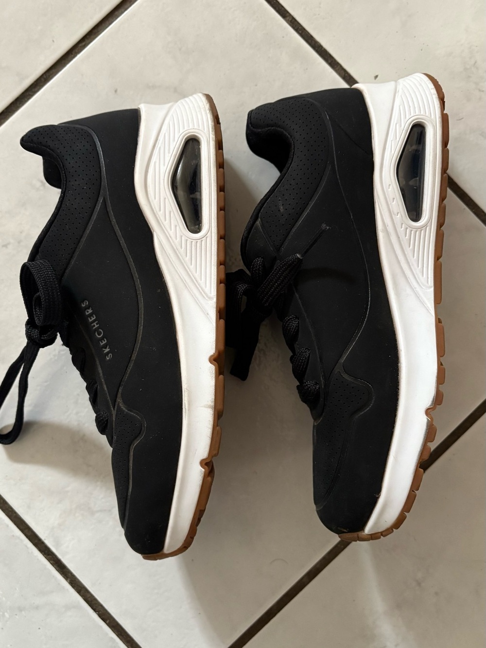 Skechers Kid’s Black Sneakers with White Midsole and Gum Outsole